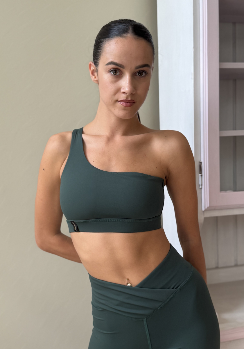 Signature One-Shoulder Top Forest Green
