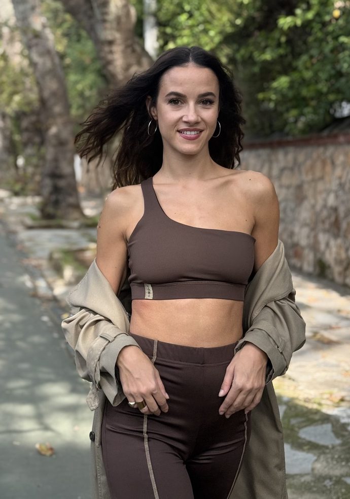 Signature One-Shoulder Top Brown