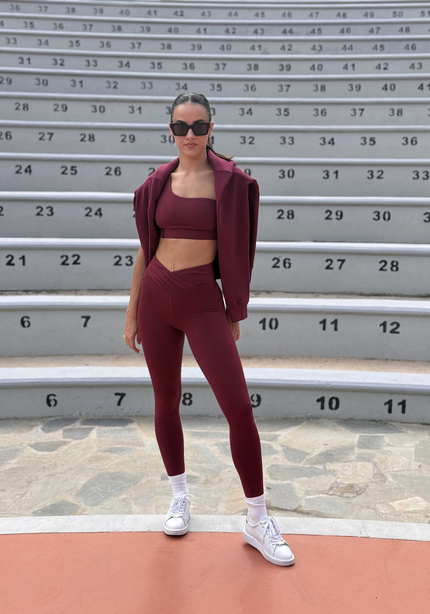 Signature Leggings Bordeaux. High waisted κολάν με V-ζώνη.